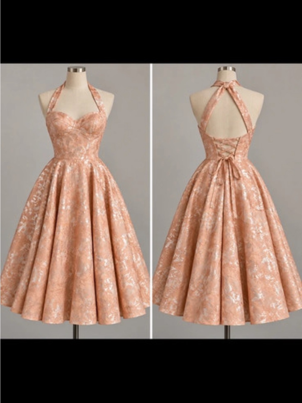 Halter Vintage Floral Fit-and-Flare Dress in Blush Peach